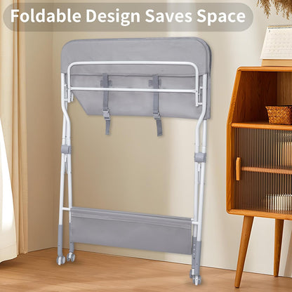 Baby Folding Portable Changing Table, 4-Level Adjustable Height Diaper Changing Station Table for Nursery with Safety Belt, Double Storage Bag, Headrests & Diaper Pad