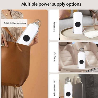 Portable Bottle Warmer, USB Rechargeable Travel Bottle Warmer Sleeve with 2x3000mAh Battery, Constant Temperature Fast Heating ABS Cover for On the Go Parents and Feeding