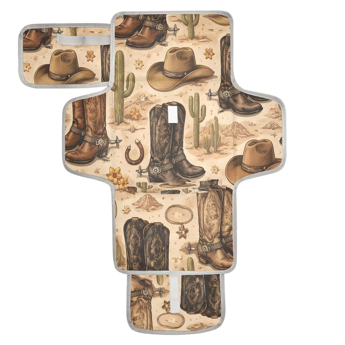 Cowboy Boots Western Desert Portable Diaper Changing Pad, Waterproof Baby Changing Mat with Storage Pocket & Built-in Pillow, Foldable Travel Pad, Newborn Gift Set for Boy Girl