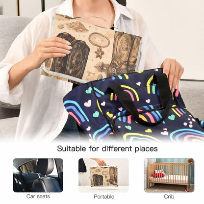 Cowboy Boots Western Desert Portable Diaper Changing Pad, Waterproof Baby Changing Mat with Storage Pocket & Built-in Pillow, Foldable Travel Pad, Newborn Gift Set for Boy Girl