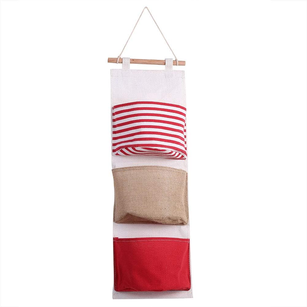 3Layer Linen Hanging Storage Bag, Wall Door Closet Organizer