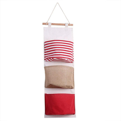3Layer Linen Hanging Storage Bag, Wall Door Closet Organizer
