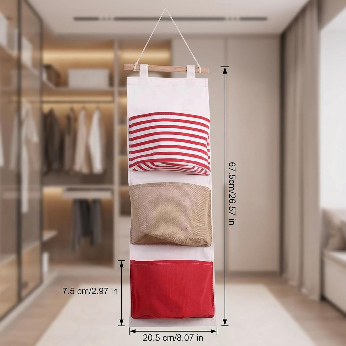 3Layer Linen Hanging Storage Bag, Wall Door Closet Organizer