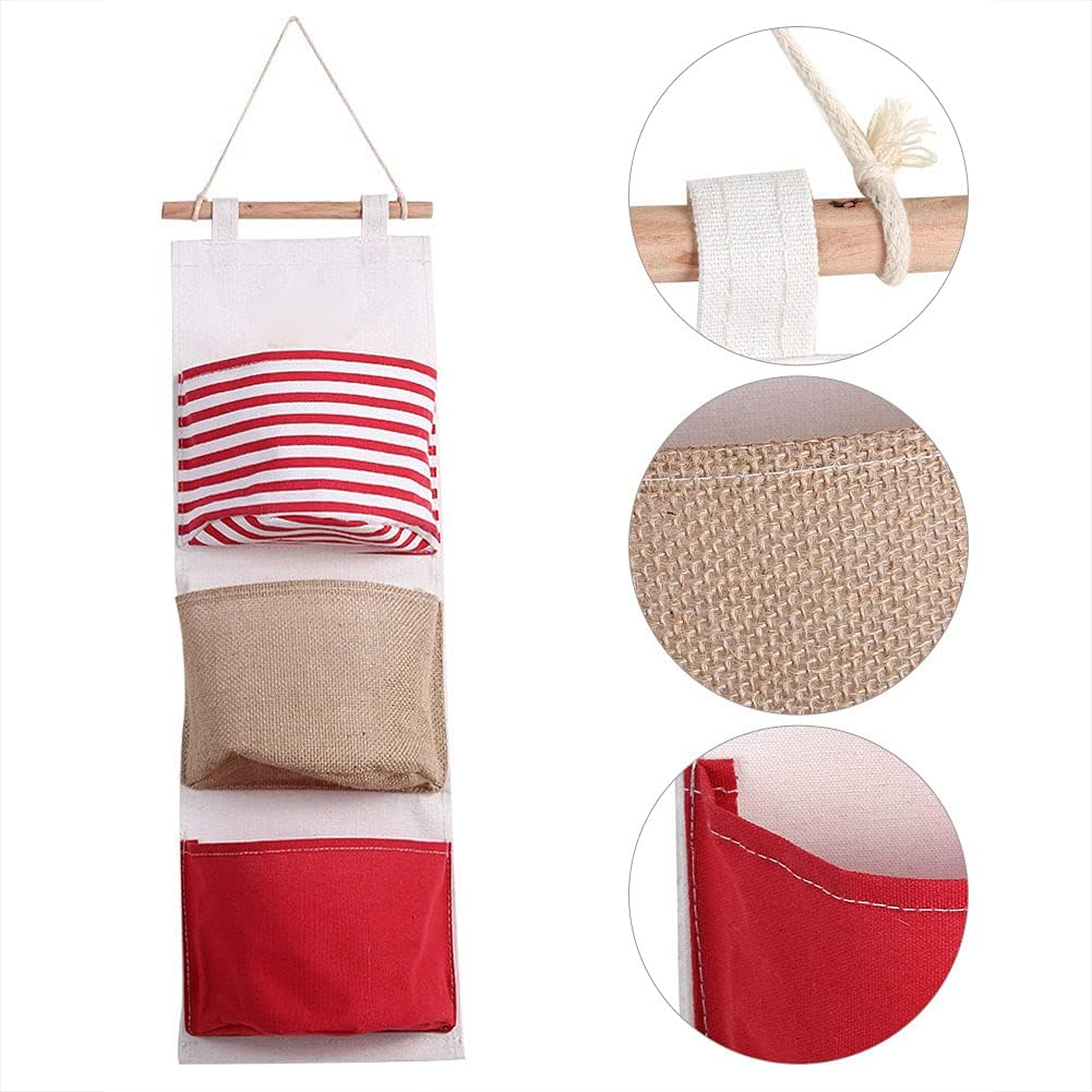 3Layer Linen Hanging Storage Bag, Wall Door Closet Organizer