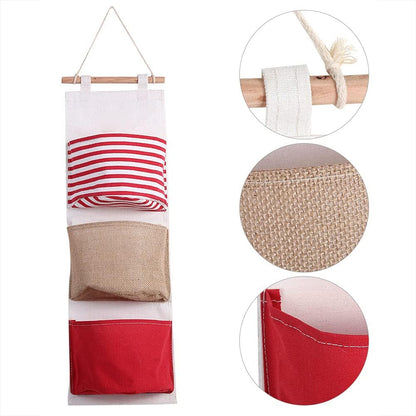 3Layer Linen Hanging Storage Bag, Wall Door Closet Organizer