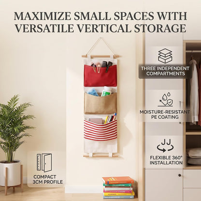 3Layer Linen Hanging Storage Bag, Wall Door Closet Organizer