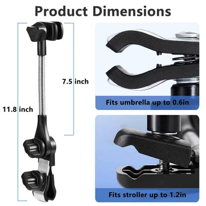 Umbrella Holder for Stroller Chair, Universal 360° Adjustable Umbrella Clamp Mount for Stroller, Beach Chair, Wheelchair & Golf Cart - Tool-Free Installation for Sun & Rain Protection