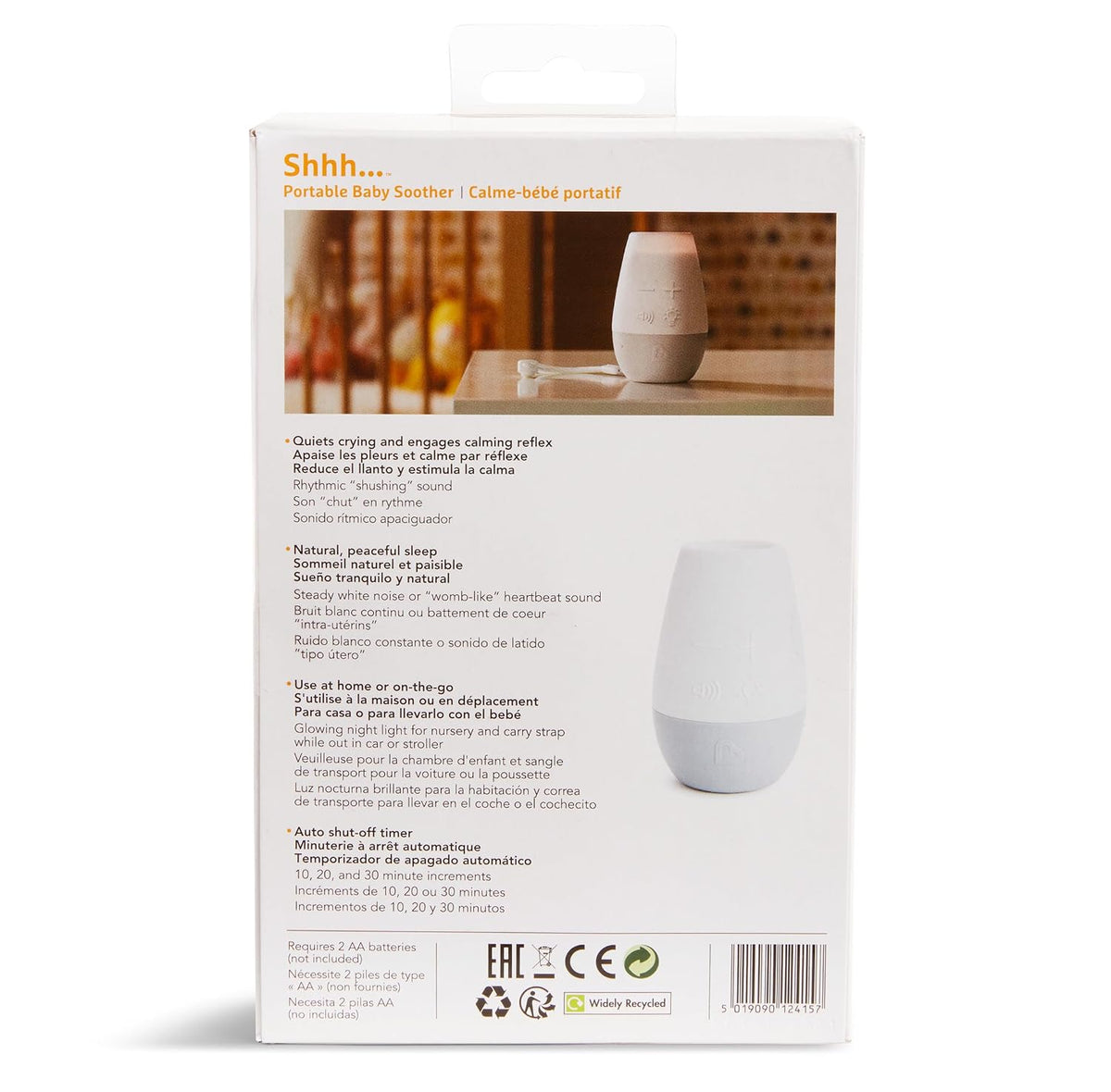 Shhh… White Noise Sound Machine, Baby Soother, White/Grey