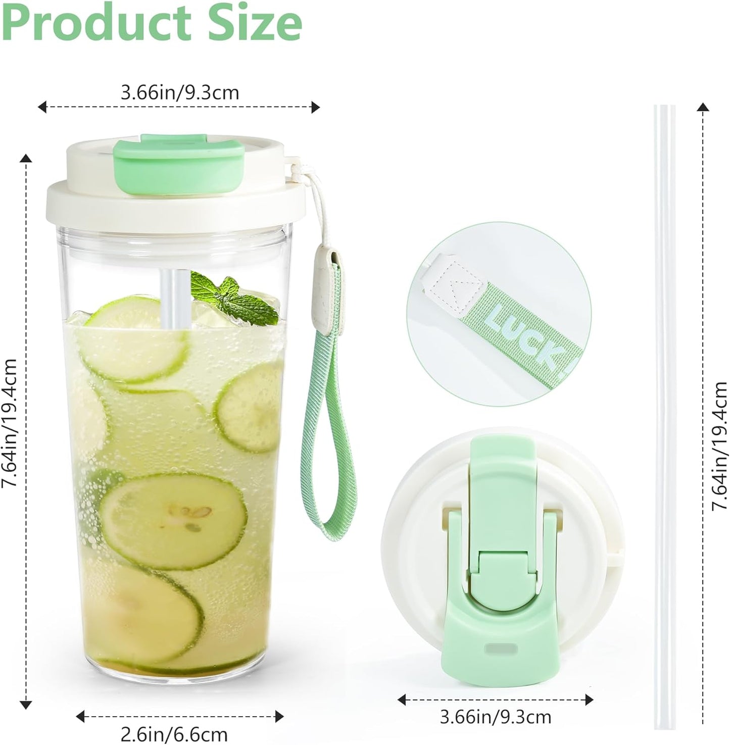20oz Clear Tumbler with Lid and Straw, 2Pcs Iced Coffee Cups | Acrylic Tumbler for Coffee, Soda, Tea, Milk, Juice, Gift, Green&Purple