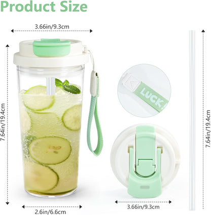 20oz Clear Tumbler with Lid and Straw, 2Pcs Iced Coffee Cups | Acrylic Tumbler for Coffee, Soda, Tea, Milk, Juice, Gift, Green&Purple
