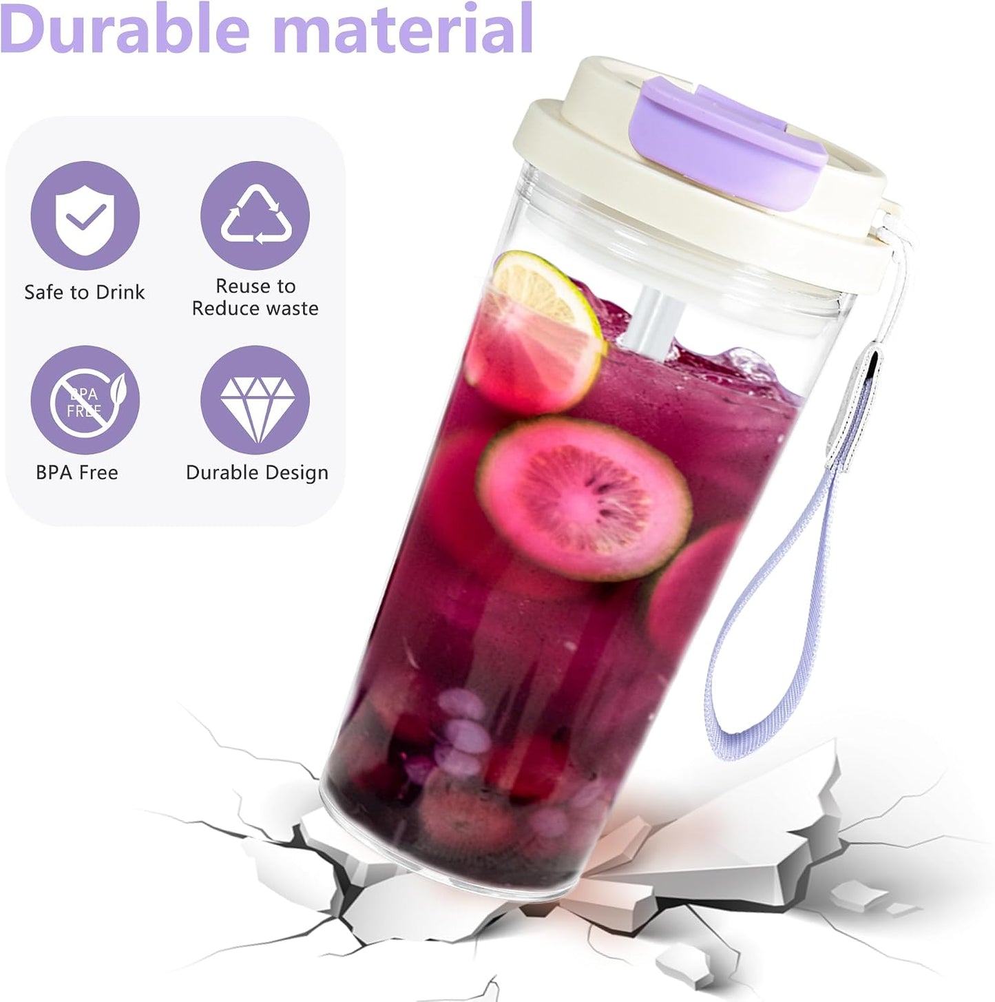 20oz Clear Tumbler with Lid and Straw, 2Pcs Iced Coffee Cups | Acrylic Tumbler for Coffee, Soda, Tea, Milk, Juice, Gift, Green&Purple