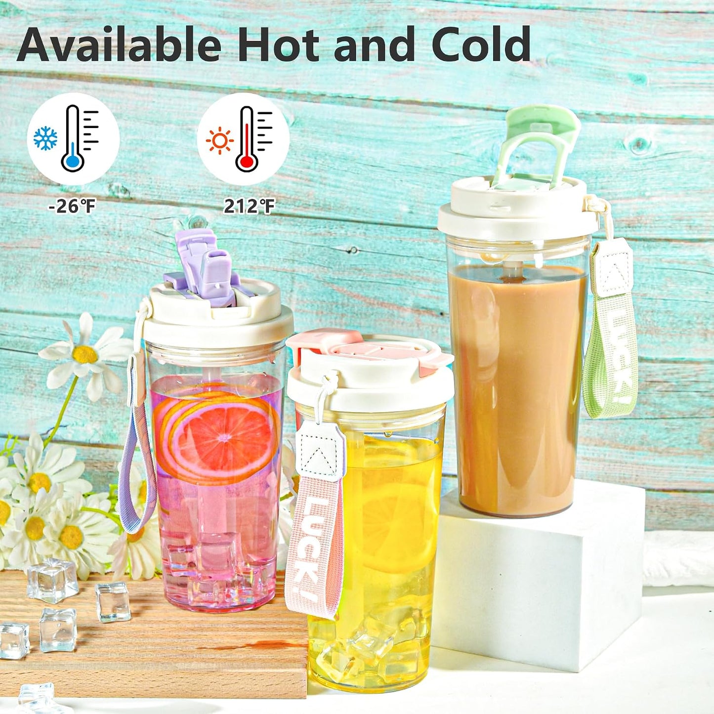20oz Clear Tumbler with Lid and Straw, 2Pcs Iced Coffee Cups | Acrylic Tumbler for Coffee, Soda, Tea, Milk, Juice, Gift, Green&Purple