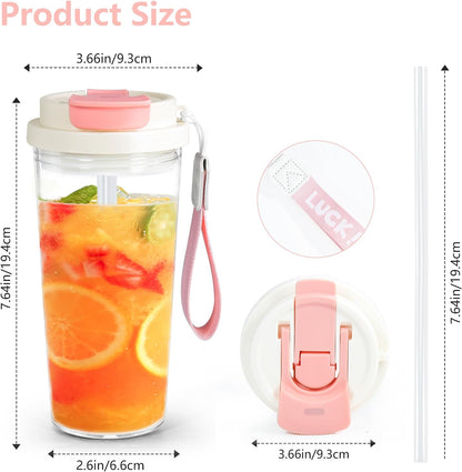 20oz Clear Tumbler with Lid and Straw, 2Pcs Iced Coffee Cups | Acrylic Tumbler for Coffee, Soda, Tea, Milk, Juice, Gift, Green&Purple
