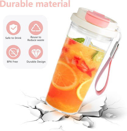 20oz Clear Tumbler with Lid and Straw, 2Pcs Iced Coffee Cups | Acrylic Tumbler for Coffee, Soda, Tea, Milk, Juice, Gift, Green&Purple