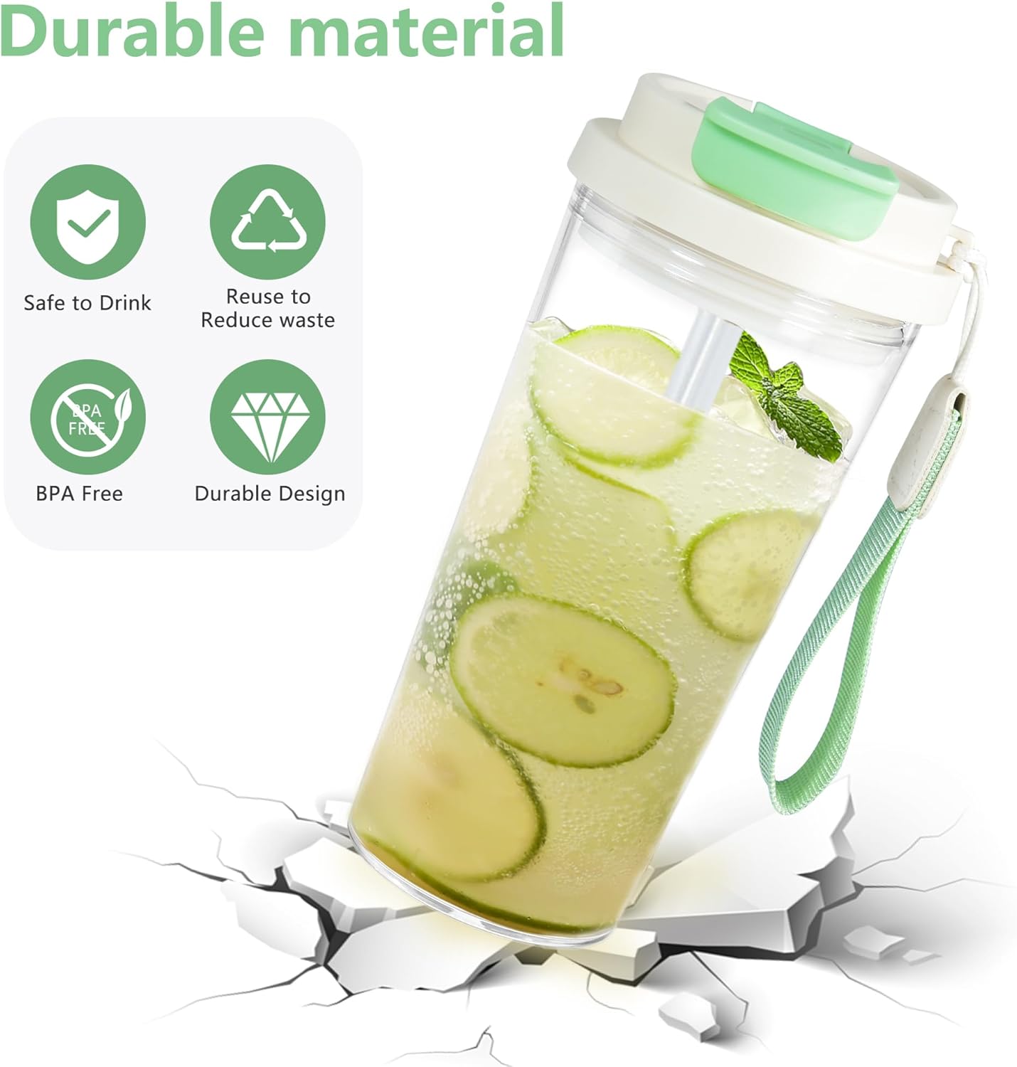 20oz Clear Tumbler with Lid and Straw, 2Pcs Iced Coffee Cups | Acrylic Tumbler for Coffee, Soda, Tea, Milk, Juice, Gift, Green&Purple