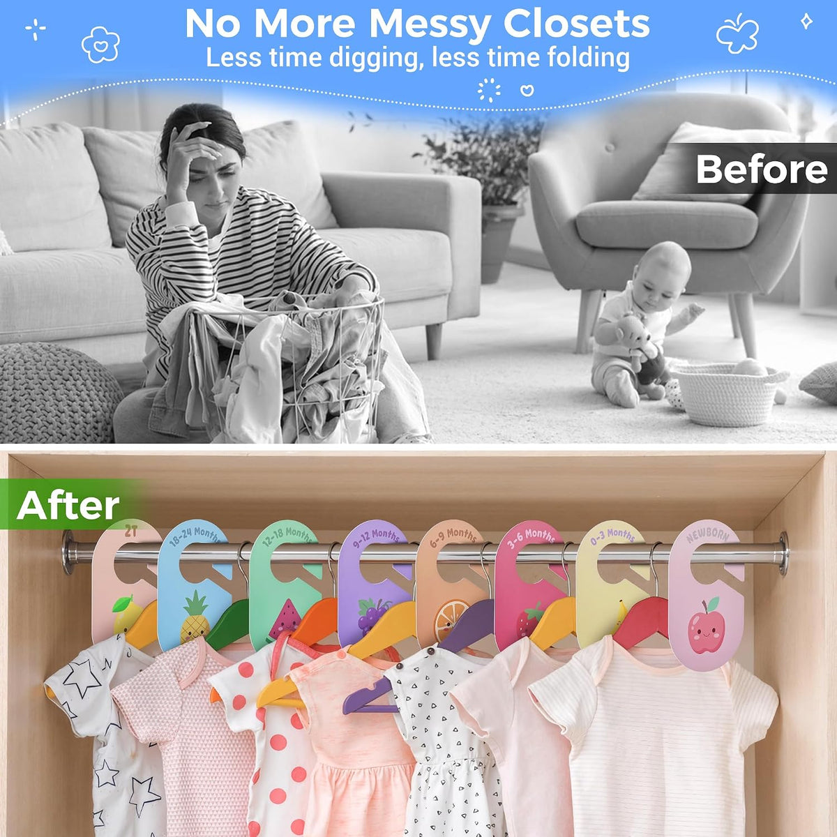 Baby Closet Dividers, 8 Pcs Double-Sided Nursery Clothes Organizer