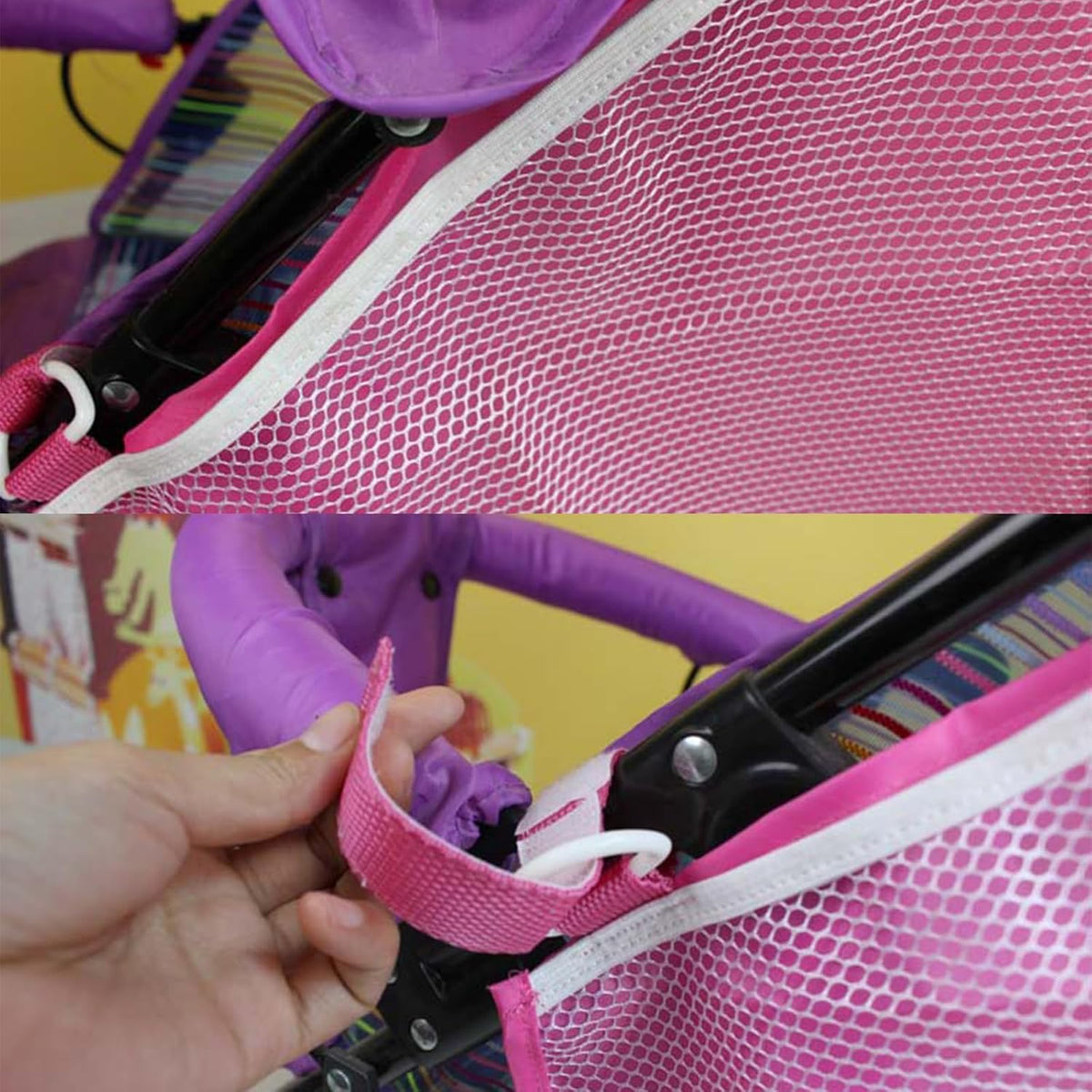 2 Pack Universal Side Sling Stroller Mesh Cargo Net and Organizer, Extra Stroller Storage Space, Non-Slip and Adjustable Straps