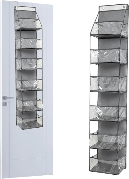 INCREWAY 1Pack Over The Door Organizer, Hanging Door Storage Organizer with 6 Large Clear Pockets, Space Saving Behind Door Rack for Bedroom Closet Bathroom Pantry Nursery Office (Grey)