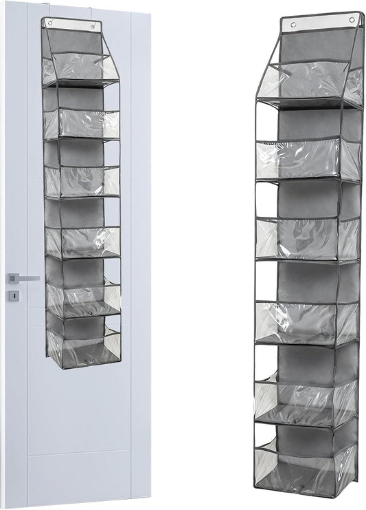 INCREWAY 1Pack Over The Door Organizer, Hanging Door Storage Organizer with 6 Large Clear Pockets, Space Saving Behind Door Rack for Bedroom Closet Bathroom Pantry Nursery Office (Grey)