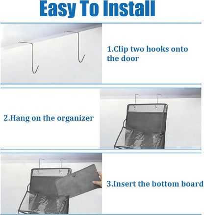 INCREWAY 1Pack Over The Door Organizer, Hanging Door Storage Organizer with 6 Large Clear Pockets, Space Saving Behind Door Rack for Bedroom Closet Bathroom Pantry Nursery Office (Grey)