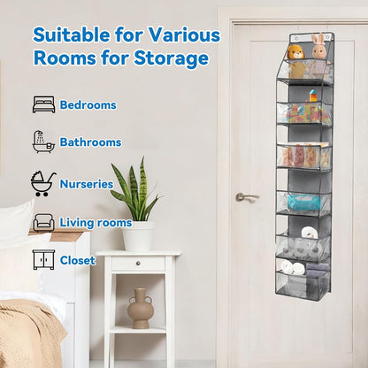 INCREWAY 1Pack Over The Door Organizer, Hanging Door Storage Organizer with 6 Large Clear Pockets, Space Saving Behind Door Rack for Bedroom Closet Bathroom Pantry Nursery Office (Grey)
