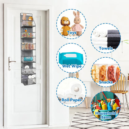INCREWAY 1Pack Over The Door Organizer, Hanging Door Storage Organizer with 6 Large Clear Pockets, Space Saving Behind Door Rack for Bedroom Closet Bathroom Pantry Nursery Office (Grey)