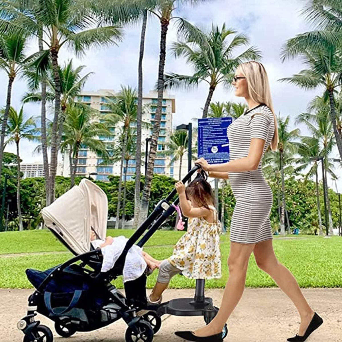 Universal Stroller Board Buggy Board with Detachable Seat, Stroller Glider Board Suitable for Most Brands of Strollers, Stroller Standing Board, Holds Children Up to 55lbs (Black)