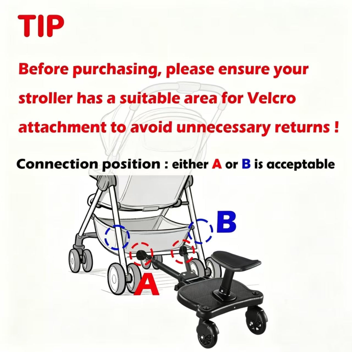 Universal Stroller Board Buggy Board with Detachable Seat, Stroller Glider Board Suitable for Most Brands of Strollers, Stroller Standing Board, Holds Children Up to 55lbs (Black)