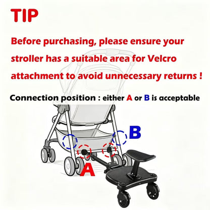 Universal Stroller Board Buggy Board with Detachable Seat, Stroller Glider Board Suitable for Most Brands of Strollers, Stroller Standing Board, Holds Children Up to 55lbs (Black)