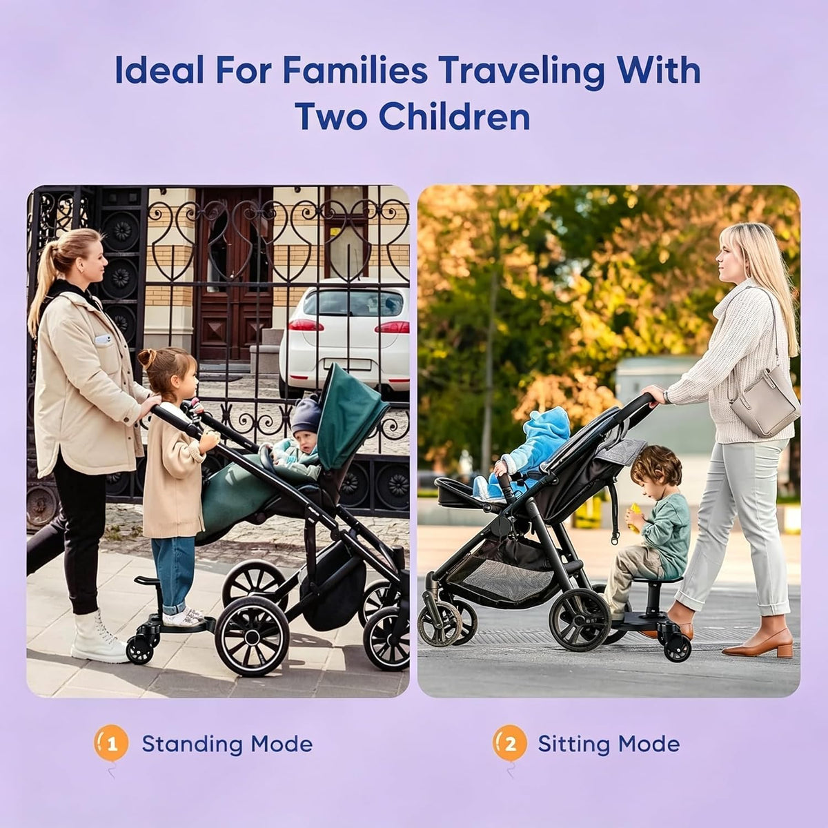 Universal Stroller Board Buggy Board with Detachable Seat, Stroller Glider Board Suitable for Most Brands of Strollers, Stroller Standing Board, Holds Children Up to 55lbs (Black)