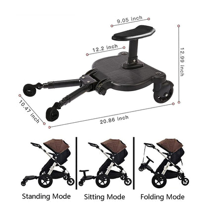 Universal Stroller Board Buggy Board with Detachable Seat, Stroller Glider Board Suitable for Most Brands of Strollers, Stroller Standing Board, Holds Children Up to 55lbs (Black)