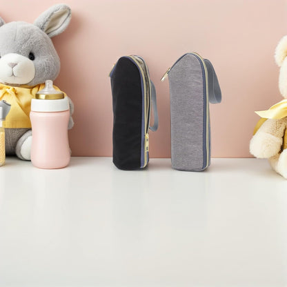 2pcs Insulated Bottle Cooler Bags Portable Nursing Bottle Warmer Carrier Tote for Travel and Daycare Water-resistant Sleeve with Stroller Hook Black and Gray Random Color
