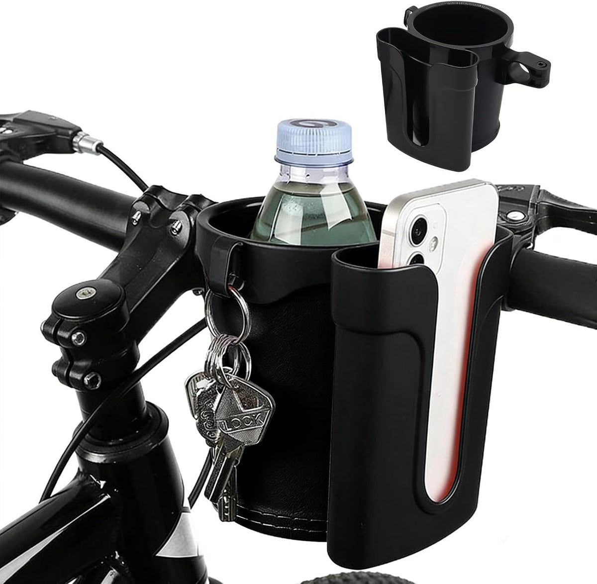 Bike Cup Holder & Phone Mount, 3‑in‑1 Universal Drink Bottle Mount