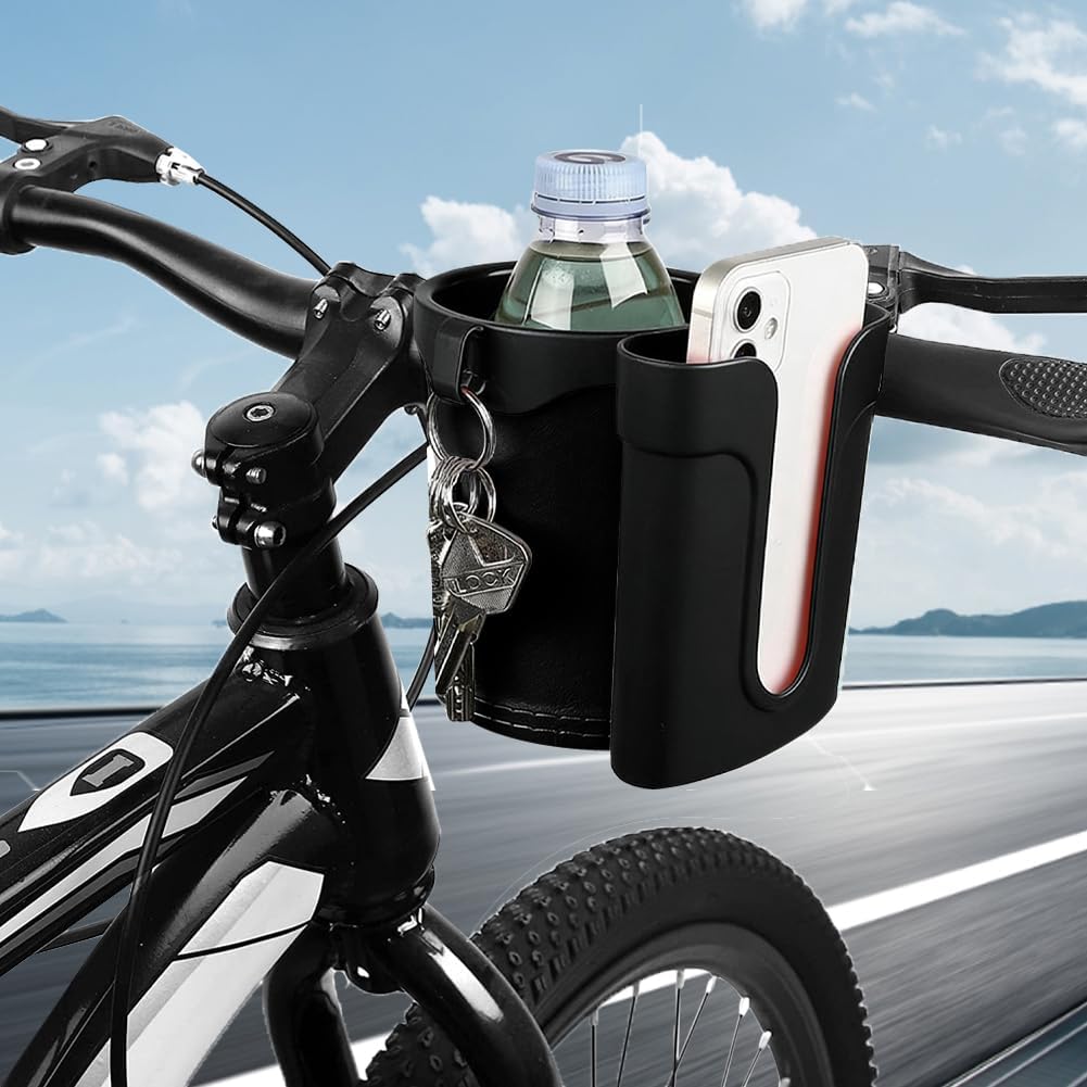 Bike Cup Holder & Phone Mount, 3‑in‑1 Universal Drink Bottle Mount