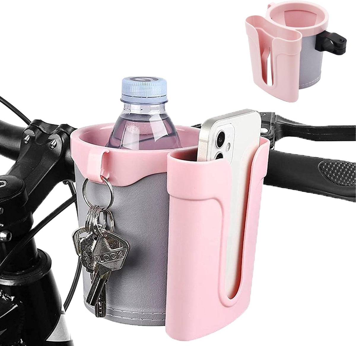 Bike Cup Holder & Phone Mount, 3‑in‑1 Universal Drink Bottle Mount