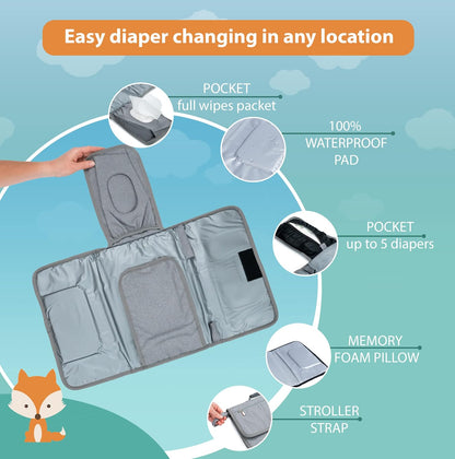 Portable Diaper Changing Pad - One-Hand Design - Grey Arrows