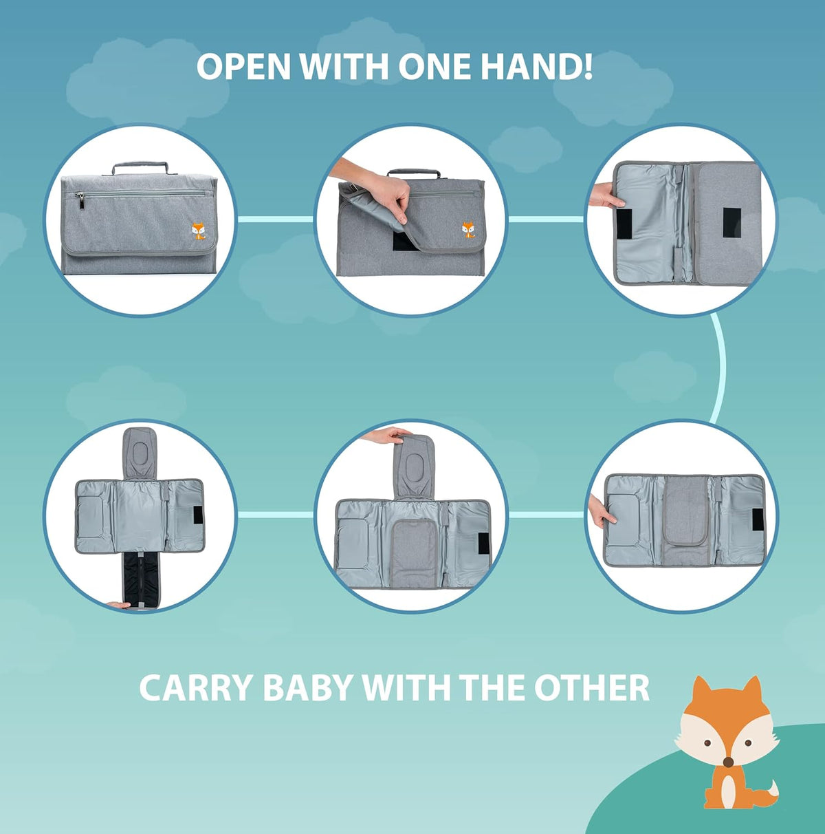 Portable Diaper Changing Pad - One-Hand Design - Grey Arrows