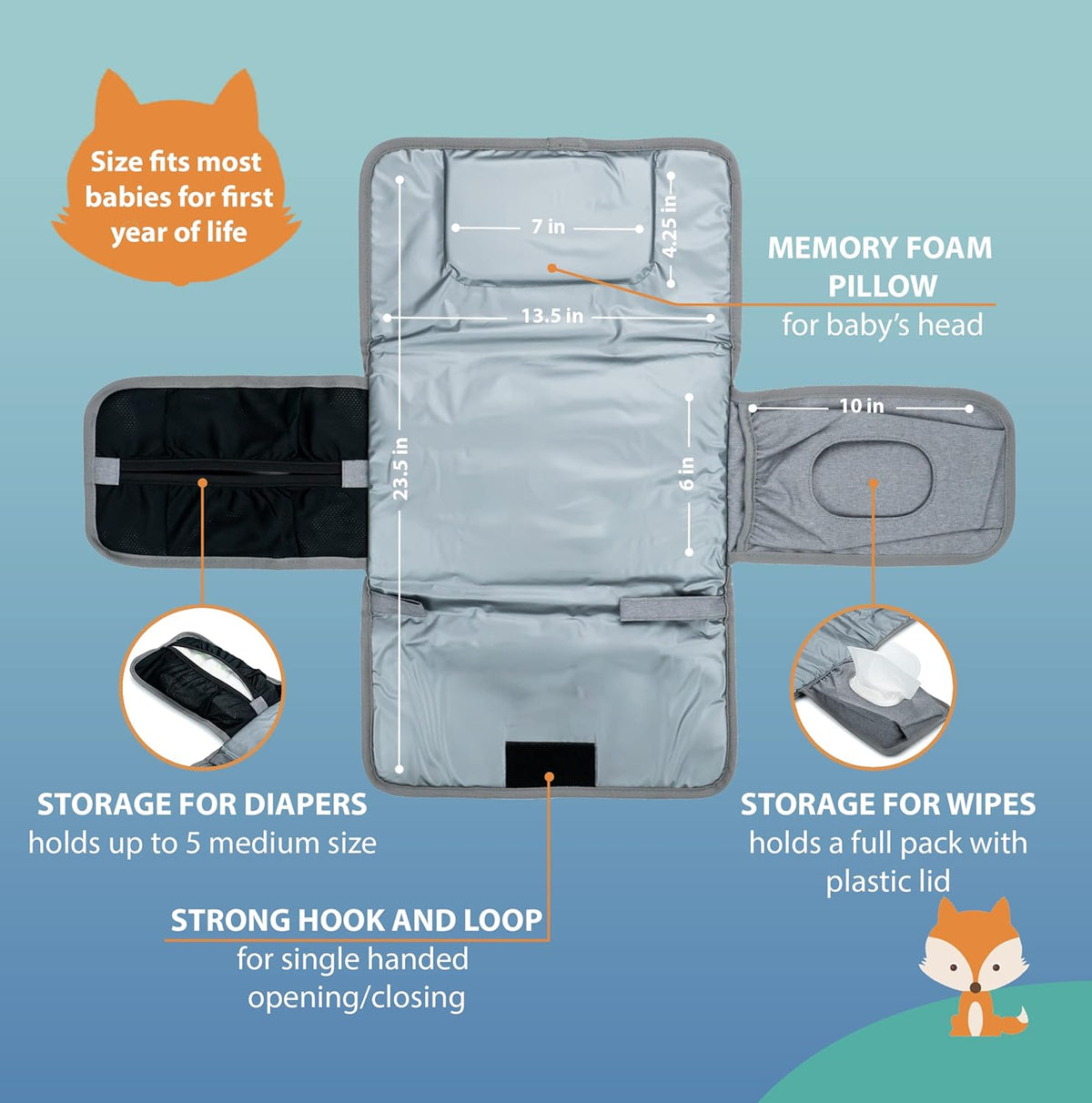 Portable Diaper Changing Pad - One-Hand Design - Grey Arrows