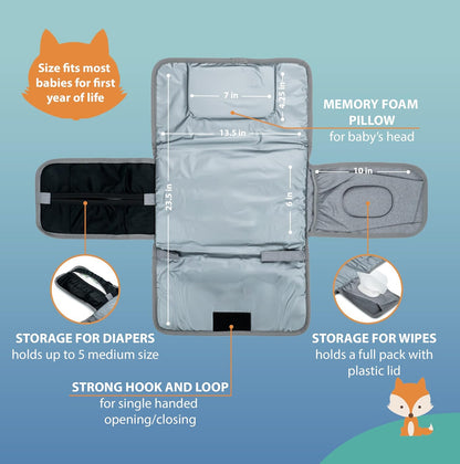 Portable Diaper Changing Pad - One-Hand Design - Grey Arrows