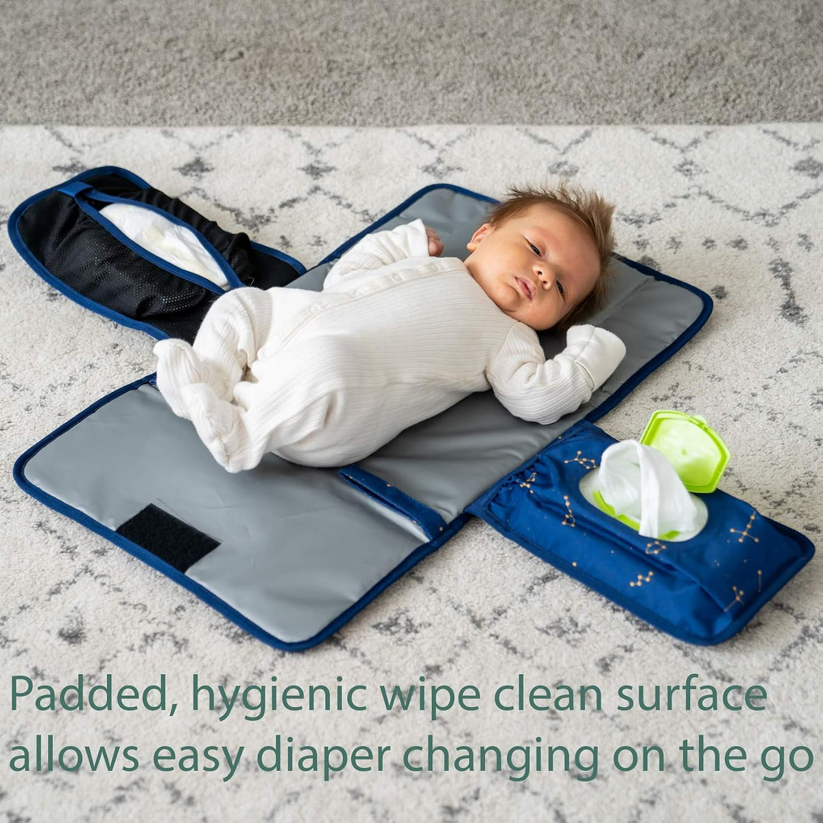 Portable Diaper Changing Pad - One-Hand Design - Grey Arrows