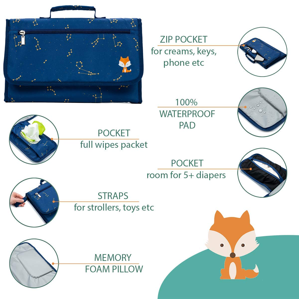 Portable Diaper Changing Pad - One-Hand Design - Grey Arrows