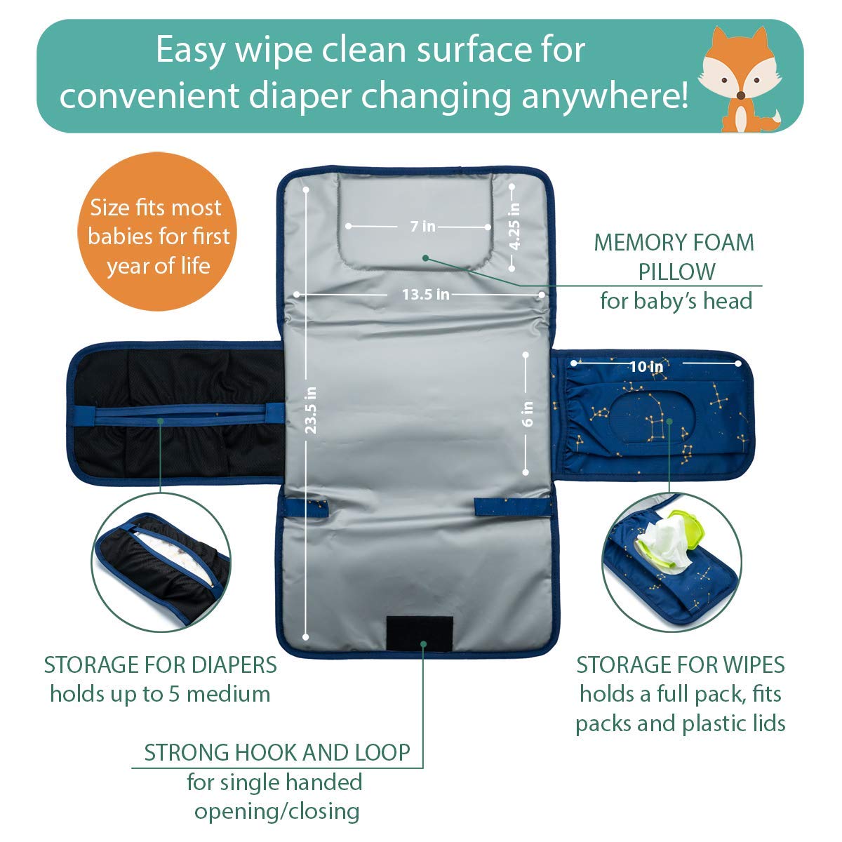 Portable Diaper Changing Pad - One-Hand Design - Grey Arrows