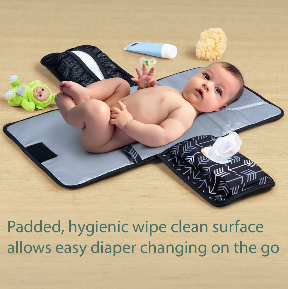Portable Diaper Changing Pad - One-Hand Design - Grey Arrows