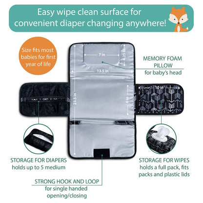 Portable Diaper Changing Pad - One-Hand Design - Grey Arrows