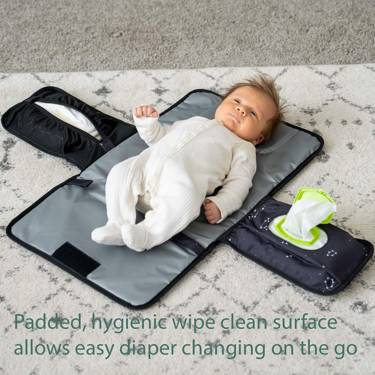 Portable Diaper Changing Pad - One-Hand Design - Grey Arrows