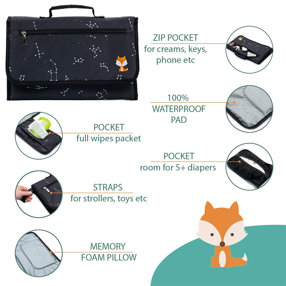 Portable Diaper Changing Pad - One-Hand Design - Grey Arrows