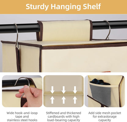 Hanging Closet Organizer 6-Shelf, Upgrade Closet Organizers and Storage with 5 Removable Drawers & 4 Side Pockets, Hanging Shelf Organizer for Closet or Garment Rack, 12.6'' x 12.6'' x 44.1'', Beige