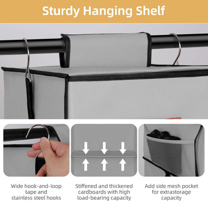 Hanging Closet Organizer 6-Shelf, Upgrade Closet Organizers and Storage with 5 Removable Drawers & 4 Side Pockets, Hanging Shelf Organizer for Closet or Garment Rack, 12.6'' x 12.6'' x 44.1'', Beige