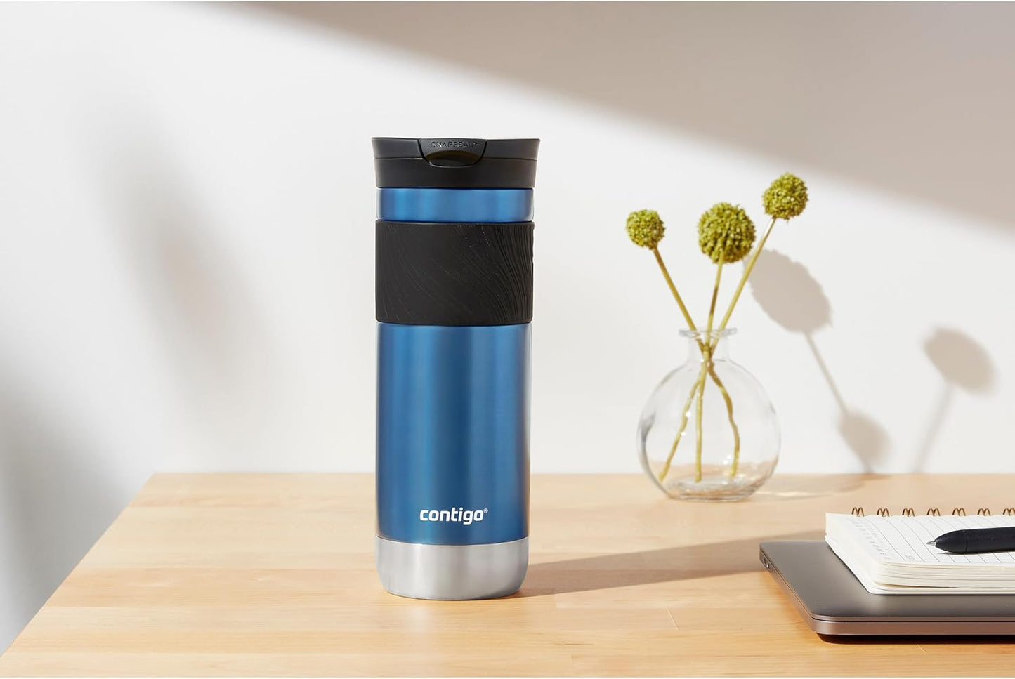 Byron 2.0 Stainless Steel Travel Mug with Snapseal Lid and Grip 20oz, Blueberry, Great for hot and cold beverages