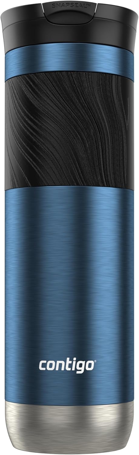 Byron 2.0 Stainless Steel Travel Mug with Snapseal Lid and Grip 20oz, Blueberry, Great for hot and cold beverages
